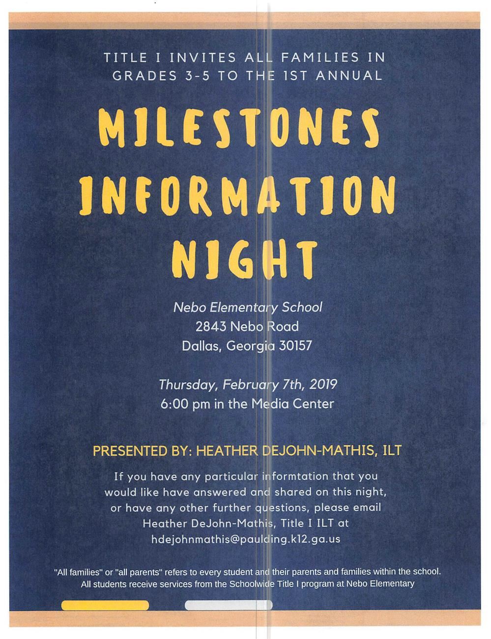 Title I Academic Night: Milestones Information Night