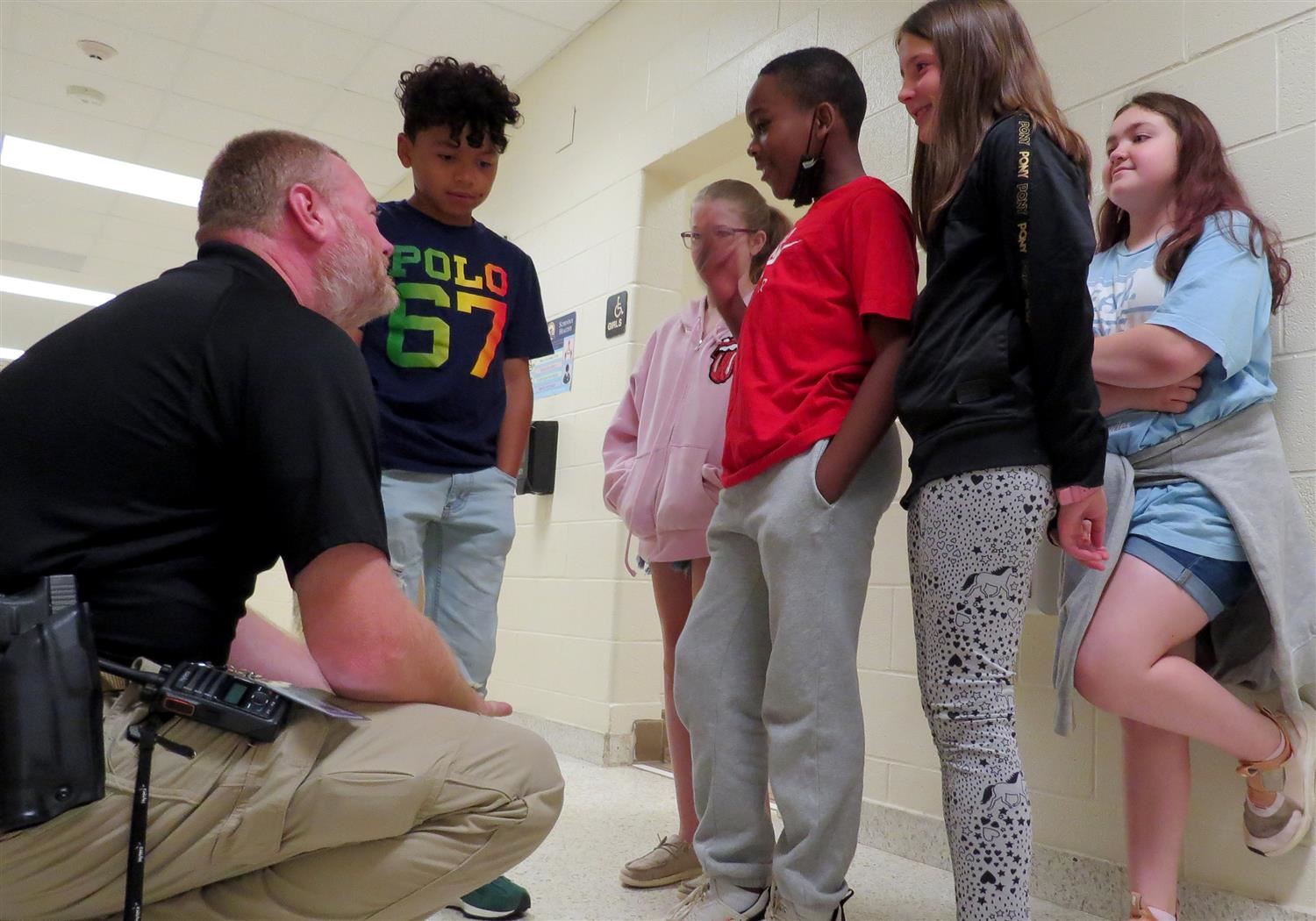 Safety officer with students