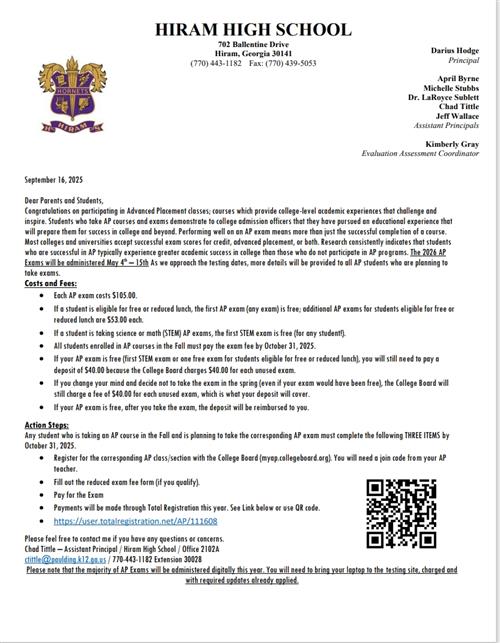  AP Exam Letter