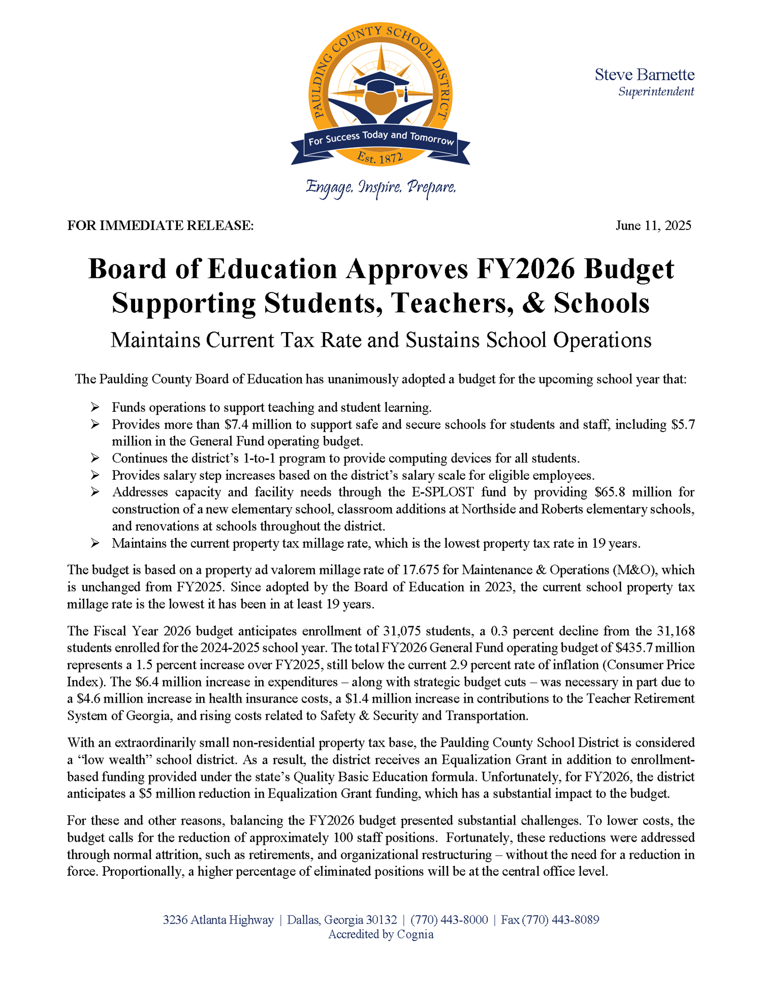 2026 budget press release