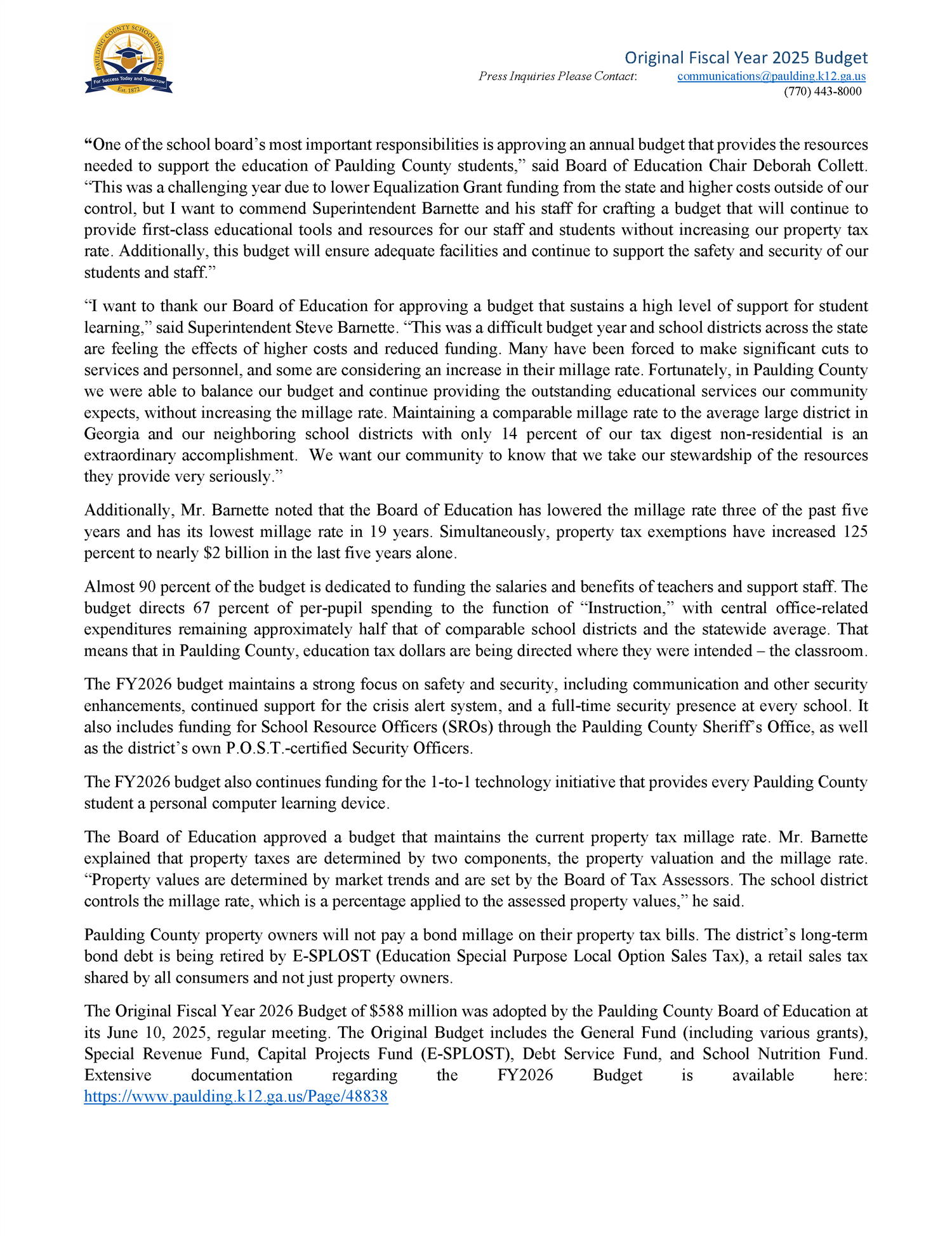 2026 budget press release