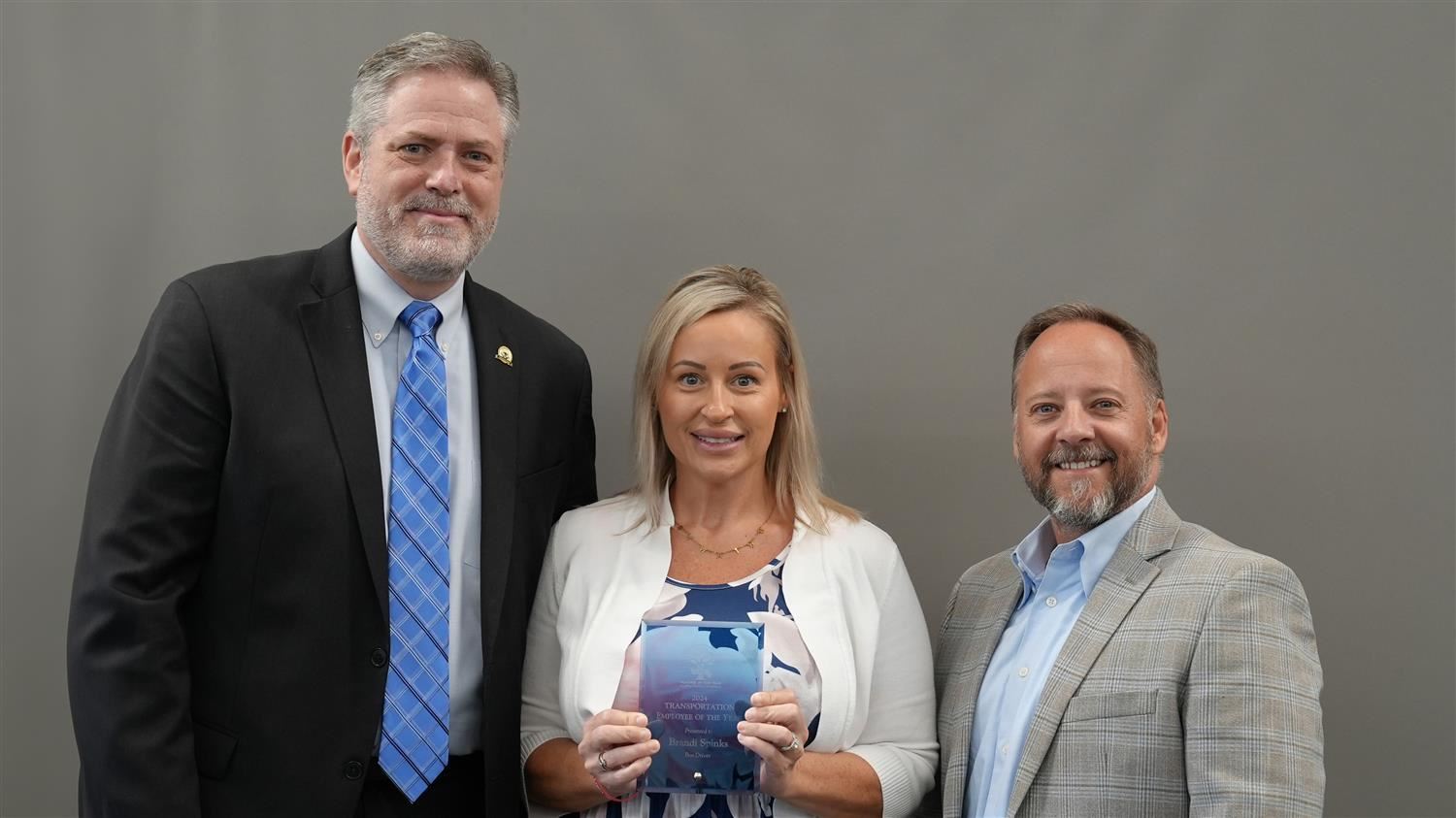 Transportation Employee of the Year Bus Driver Brandi Spinks pictured with Superintendent Steve Barnette and Paulding Educati