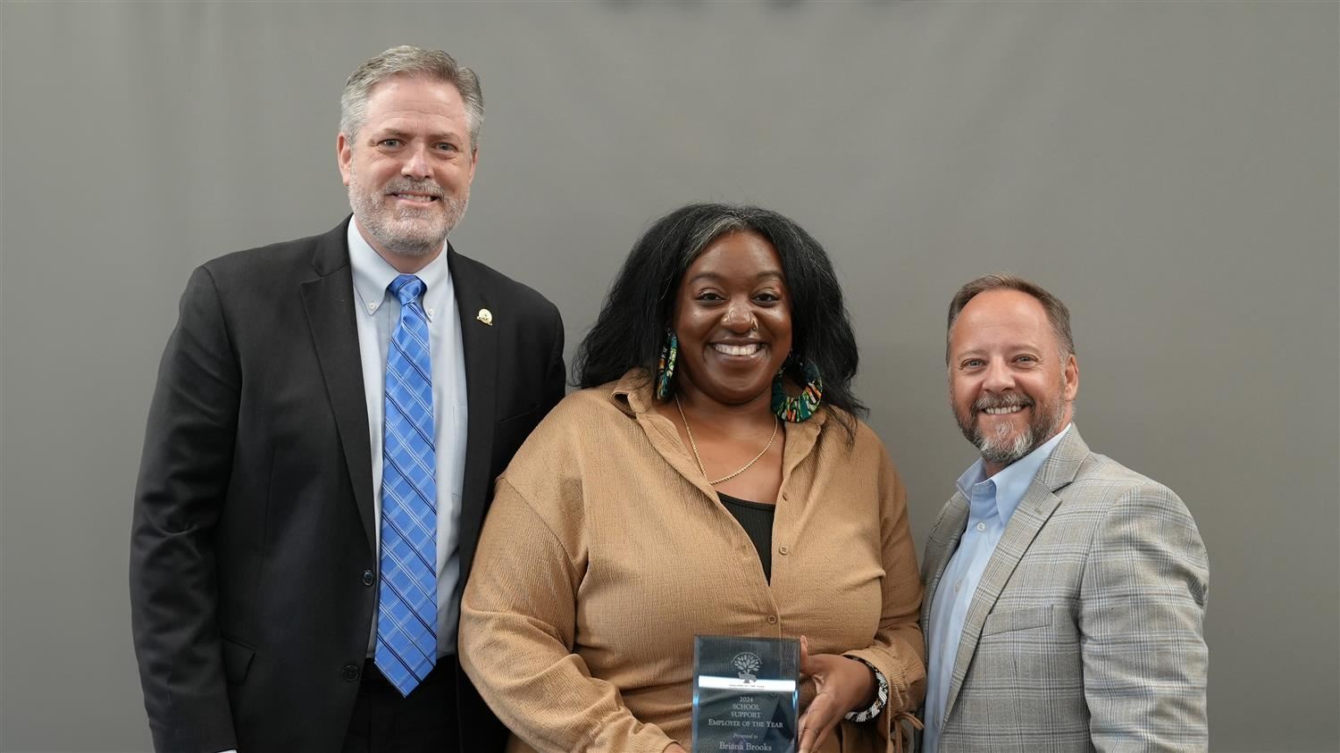 School Support Employee of the Year Briana Brooks- School Secretary at EPHS pictured with Superintendent Steve Barnette and P
