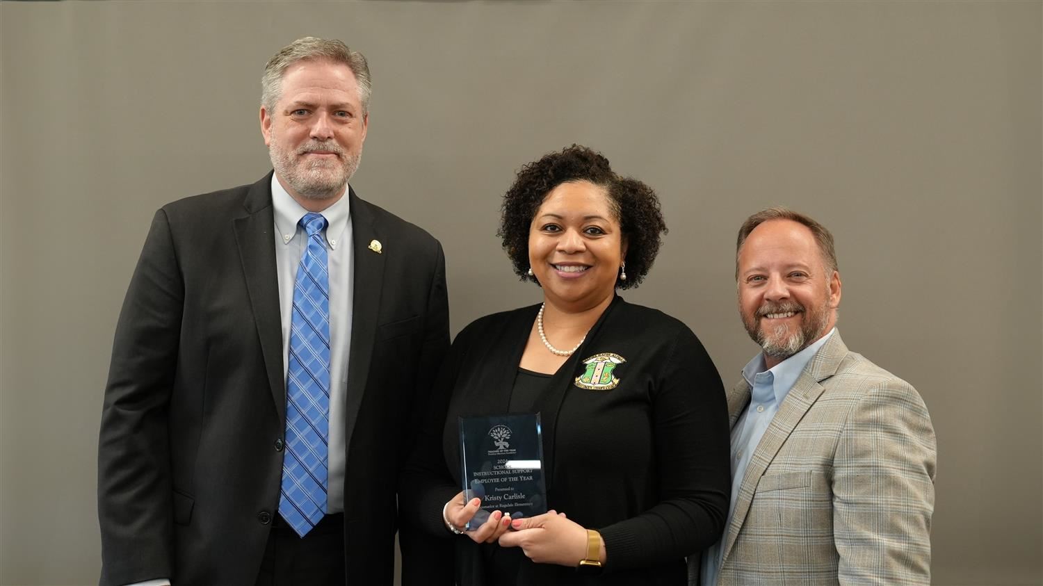 School Instructional Support Employee of the Year Kristy Carlisle- Counselor at Ragsdale Elementary pictured with Superintend