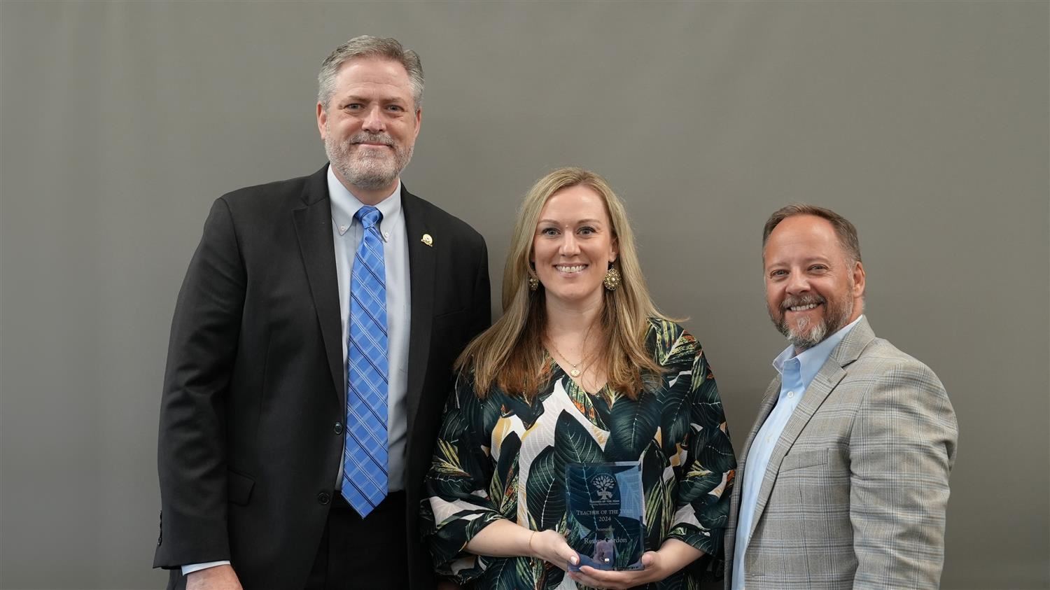 Allgood Elementary Teacher of the Year Renea Gordon pictured with Superintendent Steve Barnette and Paulding Education Founda
