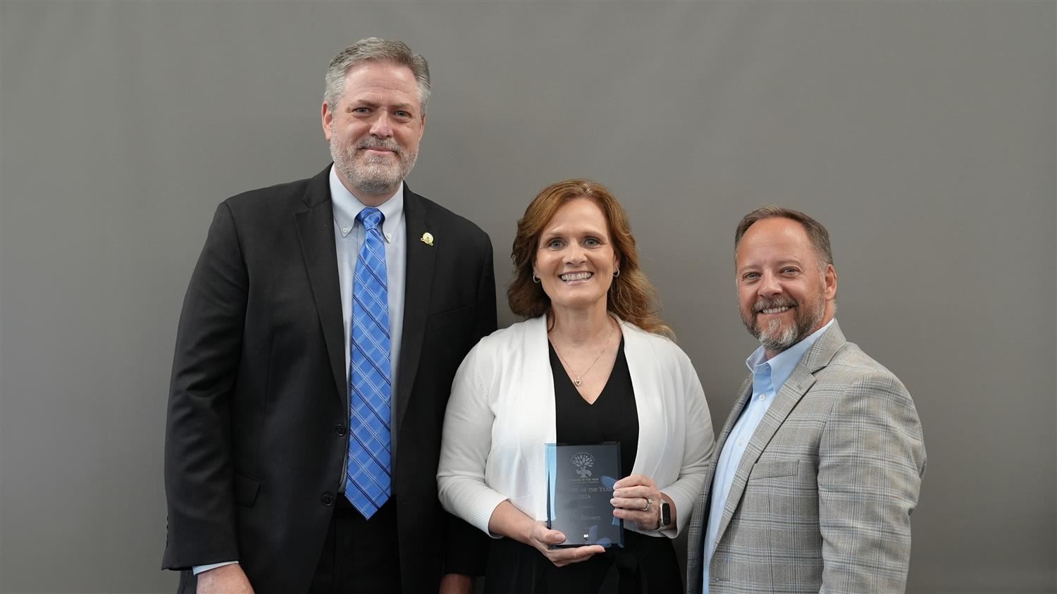 McGarity Elementary Teacher of the Year Jen Brown pictured with Superintendent Steve Barnette and Paulding Education Foundati