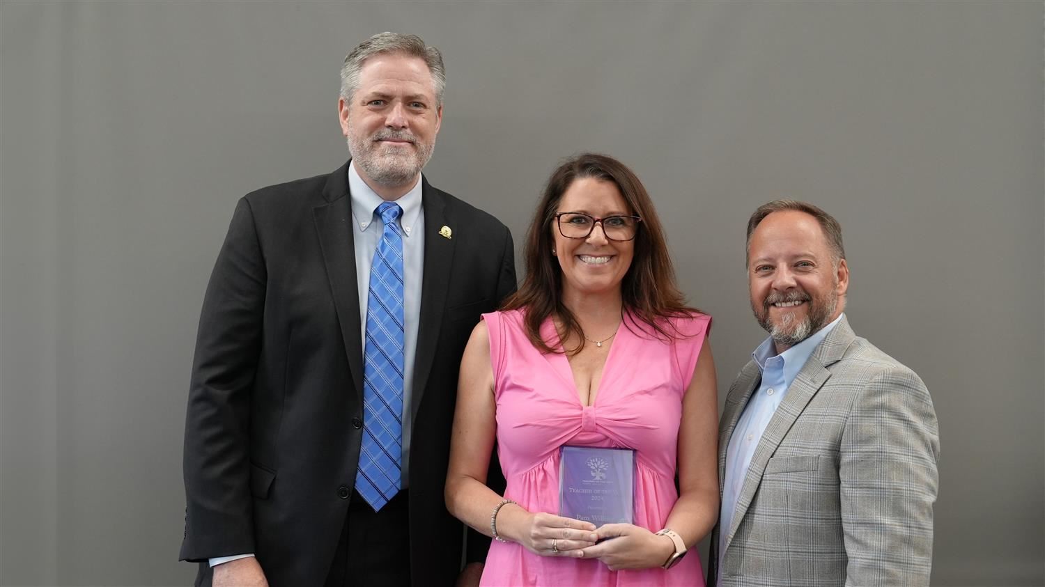 Moses Middle School Teacher of the Year Pam Williams pictured with Superintendent Steve Barnette and Paulding Education Found
