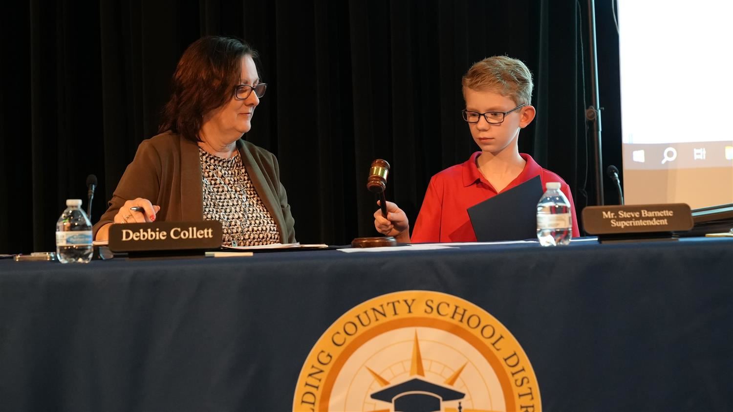 Shelton Elementary 5th grader Avery Thomason gaveled the meeting to order! 