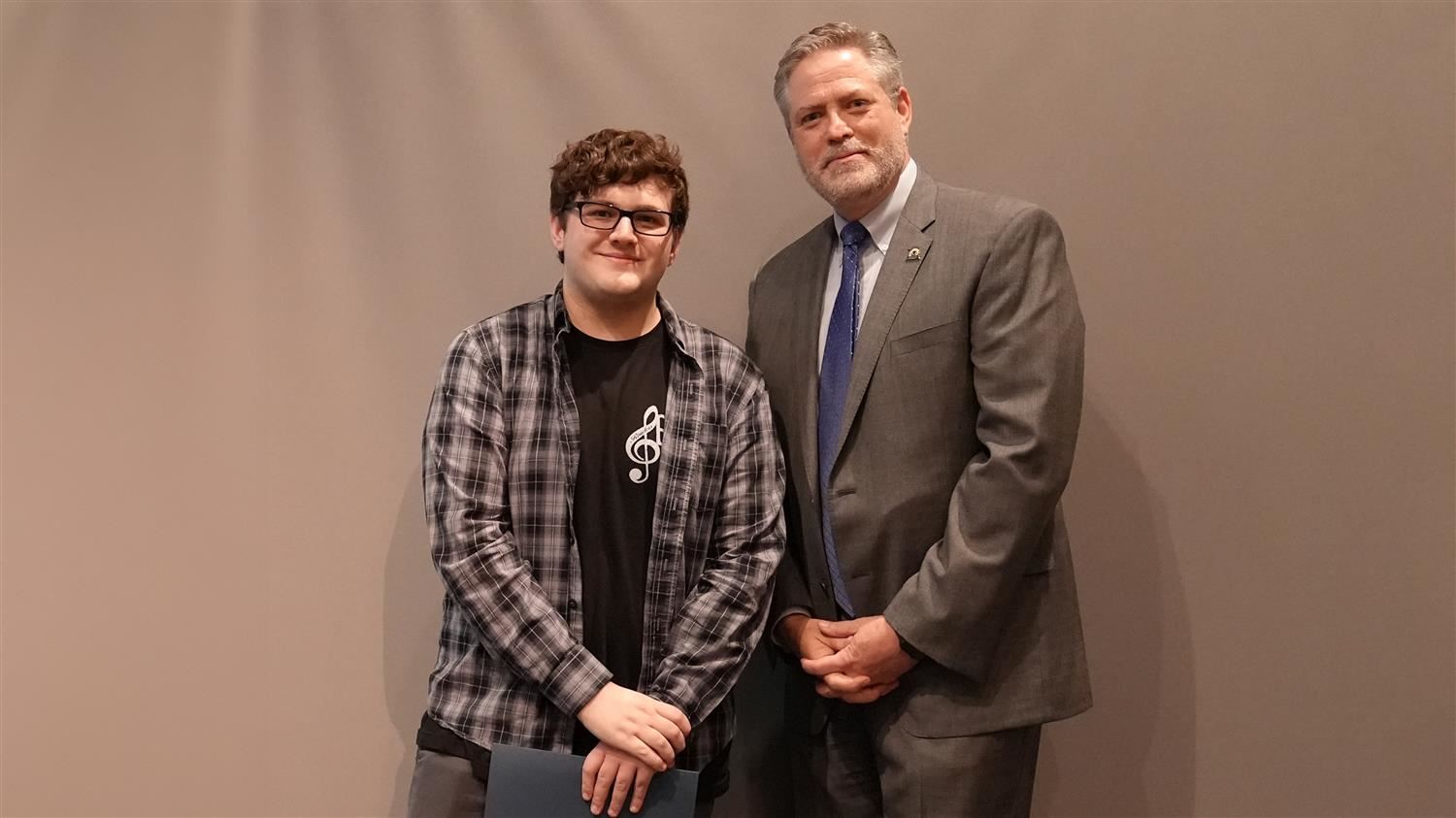 Superintendent Steve Barnette pictured with All State winner East Paulding HS 10th grader Carter Harris.