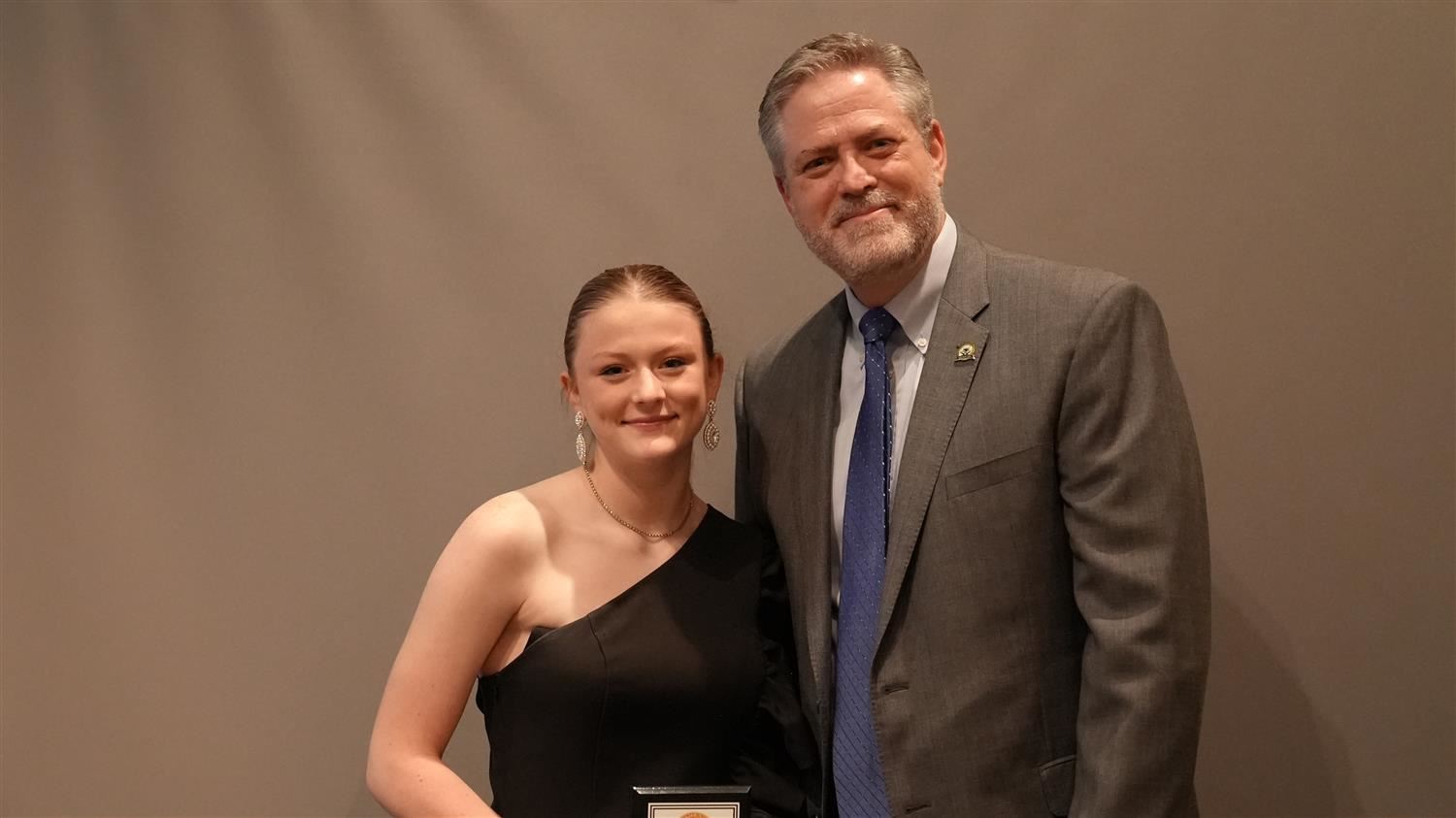 Superintendent Steve Barnette pictured with Winter Sports Player of the Year (Girls Wrestling) Kayleigh Grant - Paulding County HS.