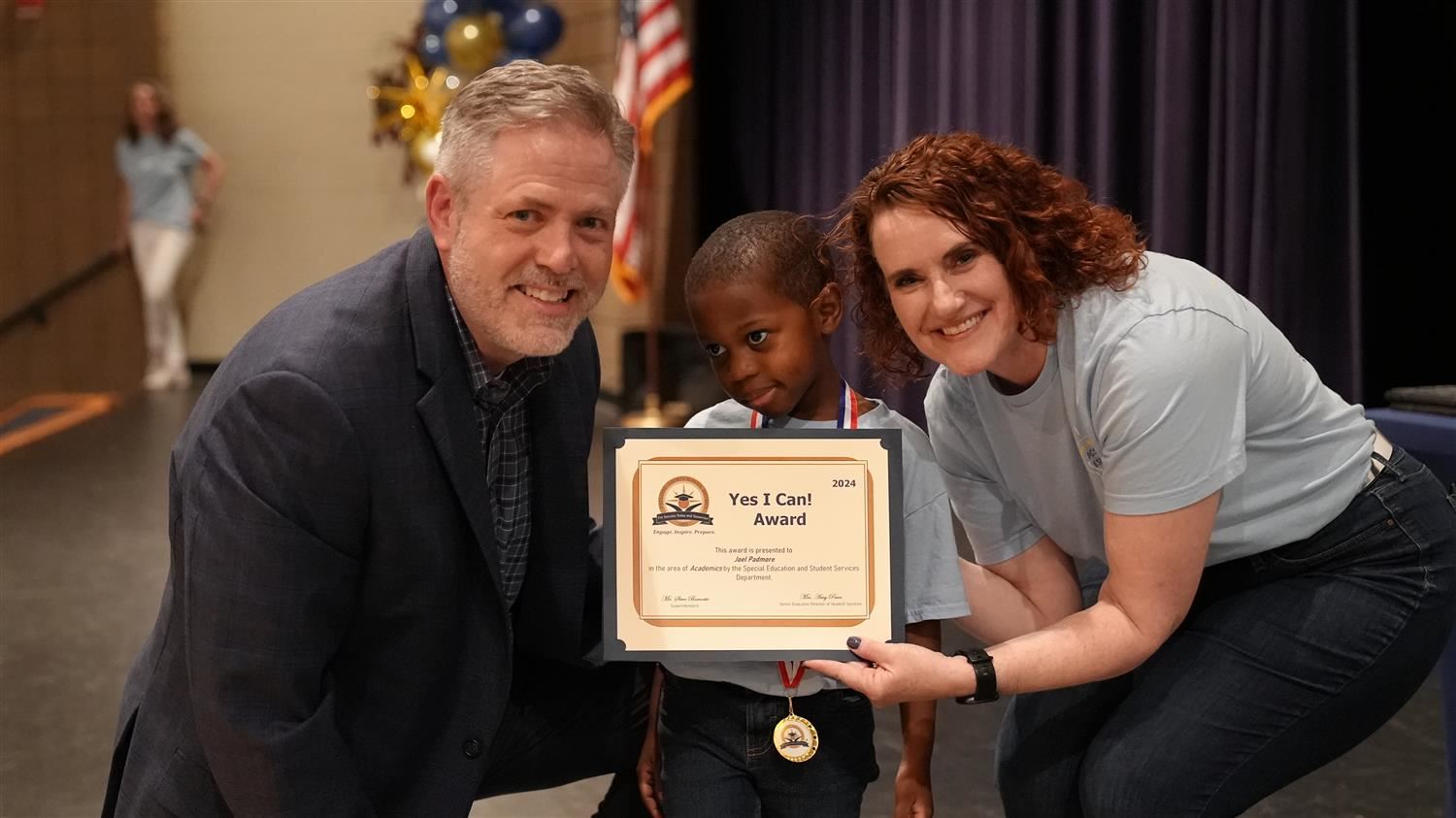 Joel Padmore from Ragsdale ES pictured with Superintendent Steve Barnette and Senior Executive Director of Student Services A