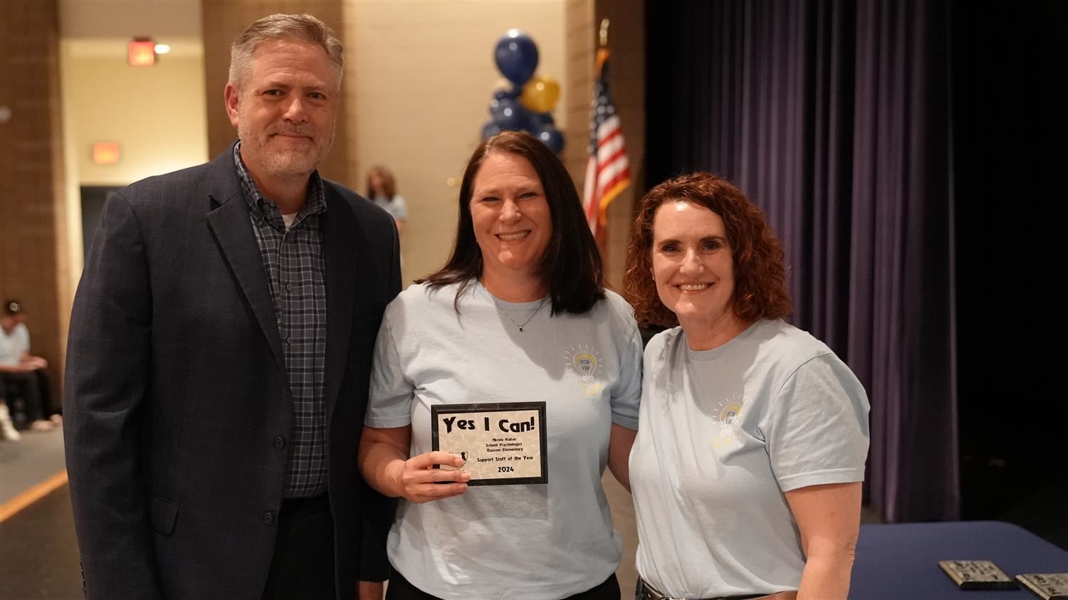 Support Staff of the Year winner Nicole Kaiser from Russom ES pictured with Superintendent Steve Barnette and Senior Executiv