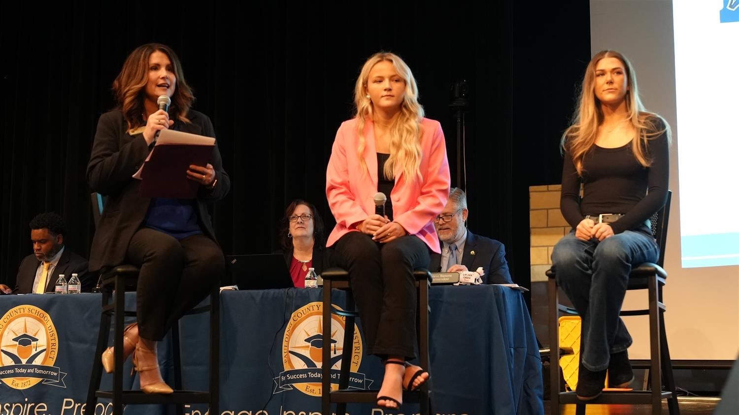 During the meeting, Chief Academic Officer Tiffany Frachiseur had a conversation with North Paulding High School students Mac