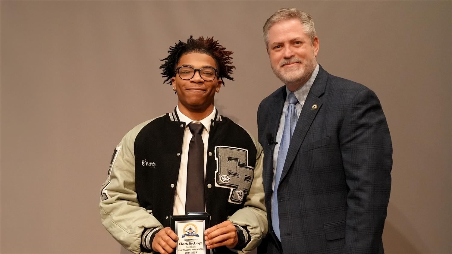 Fall Sports Players of the Year - Football: Superintendent Steve Barnette and Chantz Bouknight from East Paulding High.