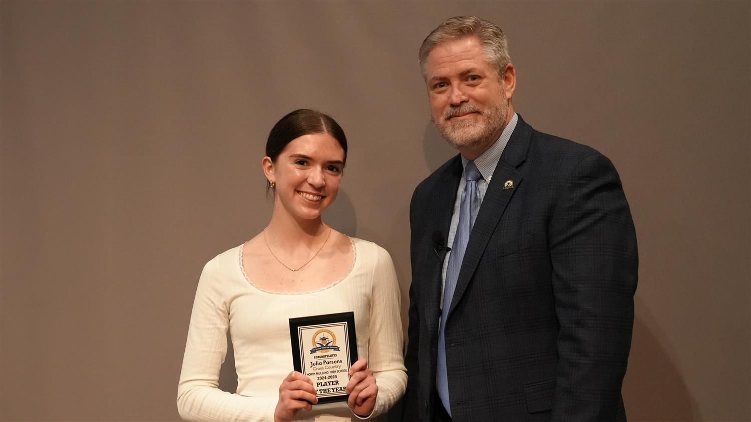 Fall Sports Players of the Year - Girls Cross Country: Superintendent Steve Barnette and Julia Parsons from North Paulding Hi