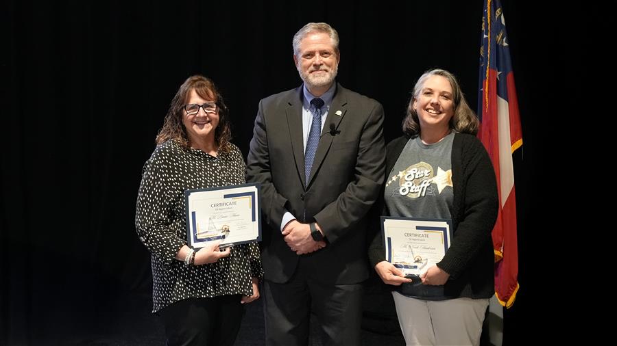 April Star Staff winners: Maintenance Specialist Dana Mann and McGarity Elementary IRR Teacher Nicole Henderson.
