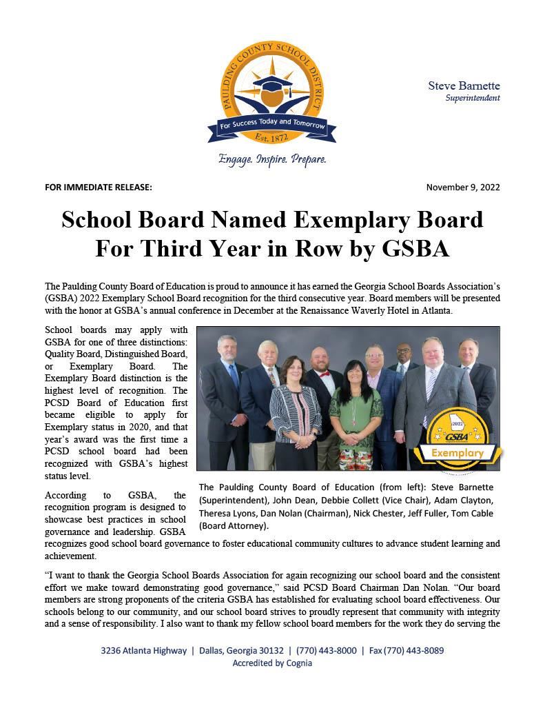 School Board Named Exemplary Board