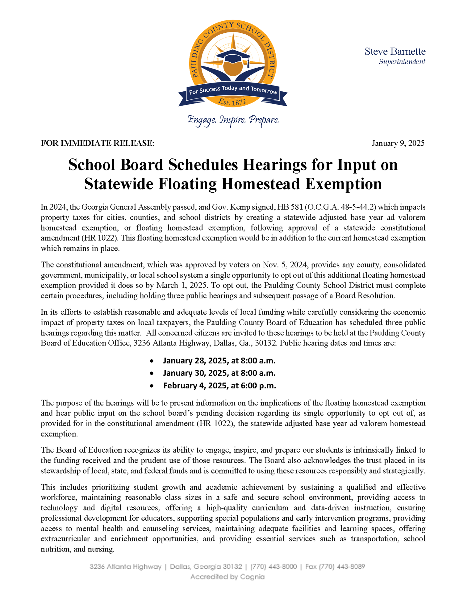 HB 581 Press release