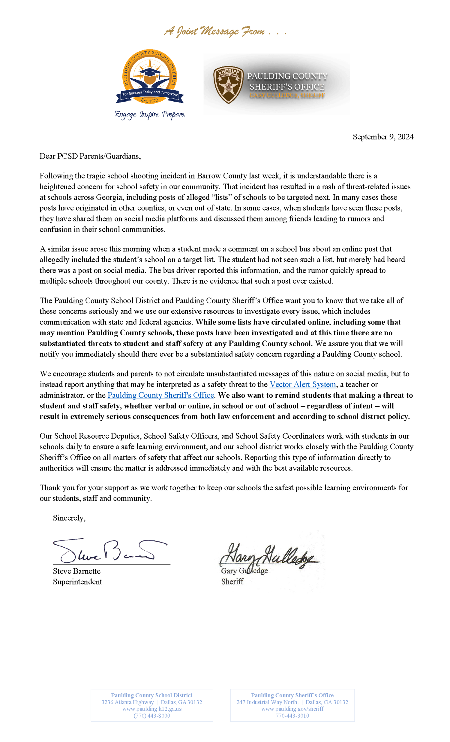 Joint Statement letter