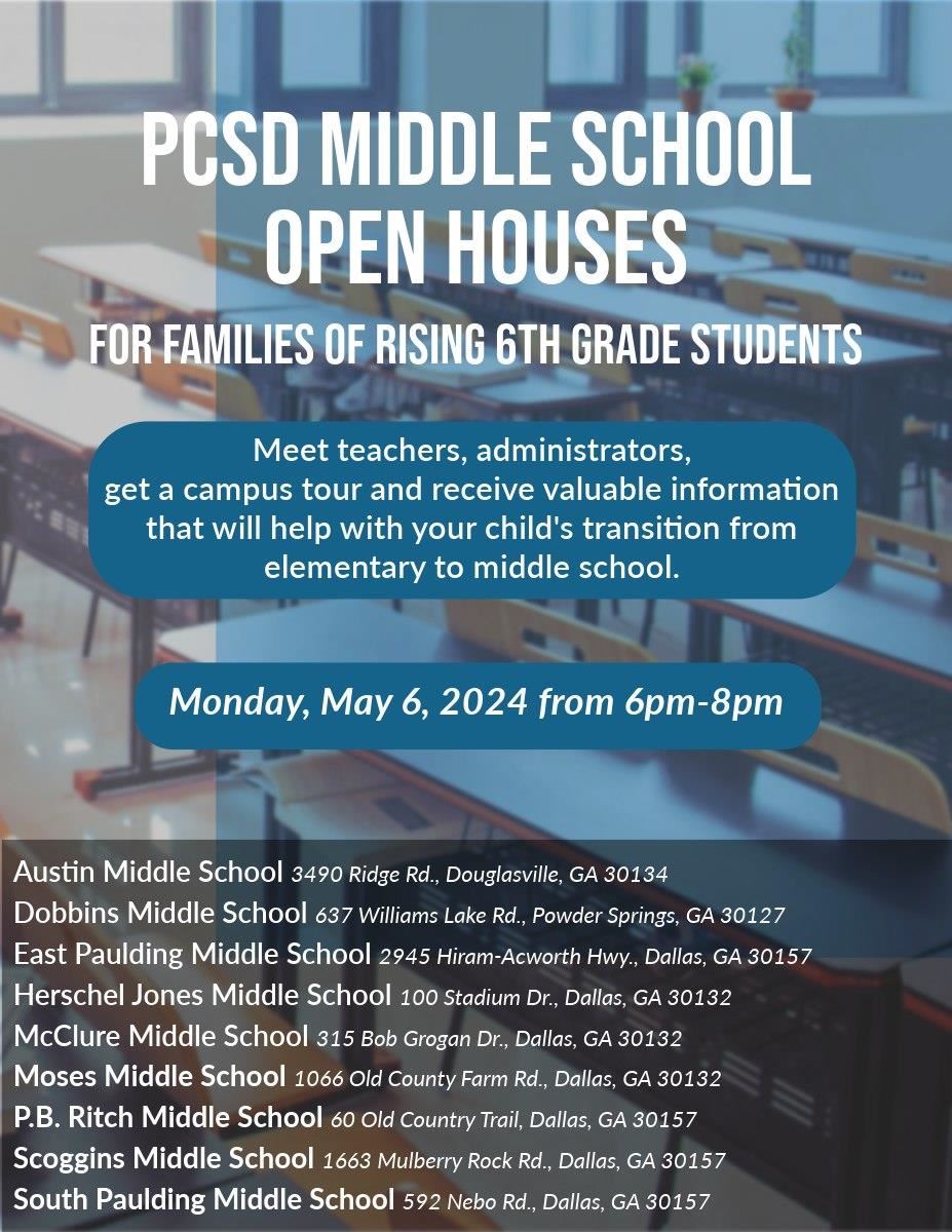 Middle School Open House flyer