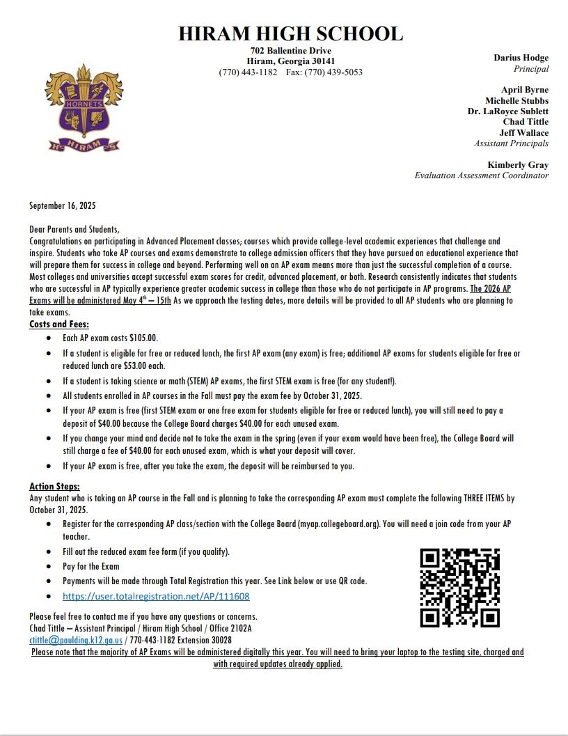 AP Exam Letter 2025-2026