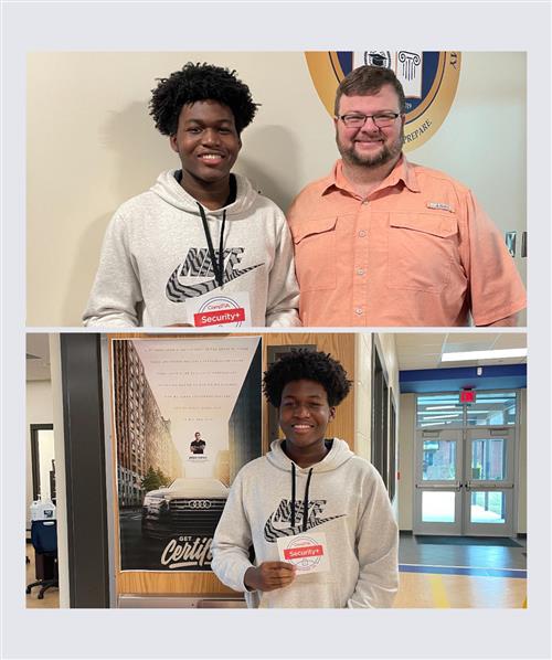 Dimitry and Mr. Bowers, Cybersecurity Teacher